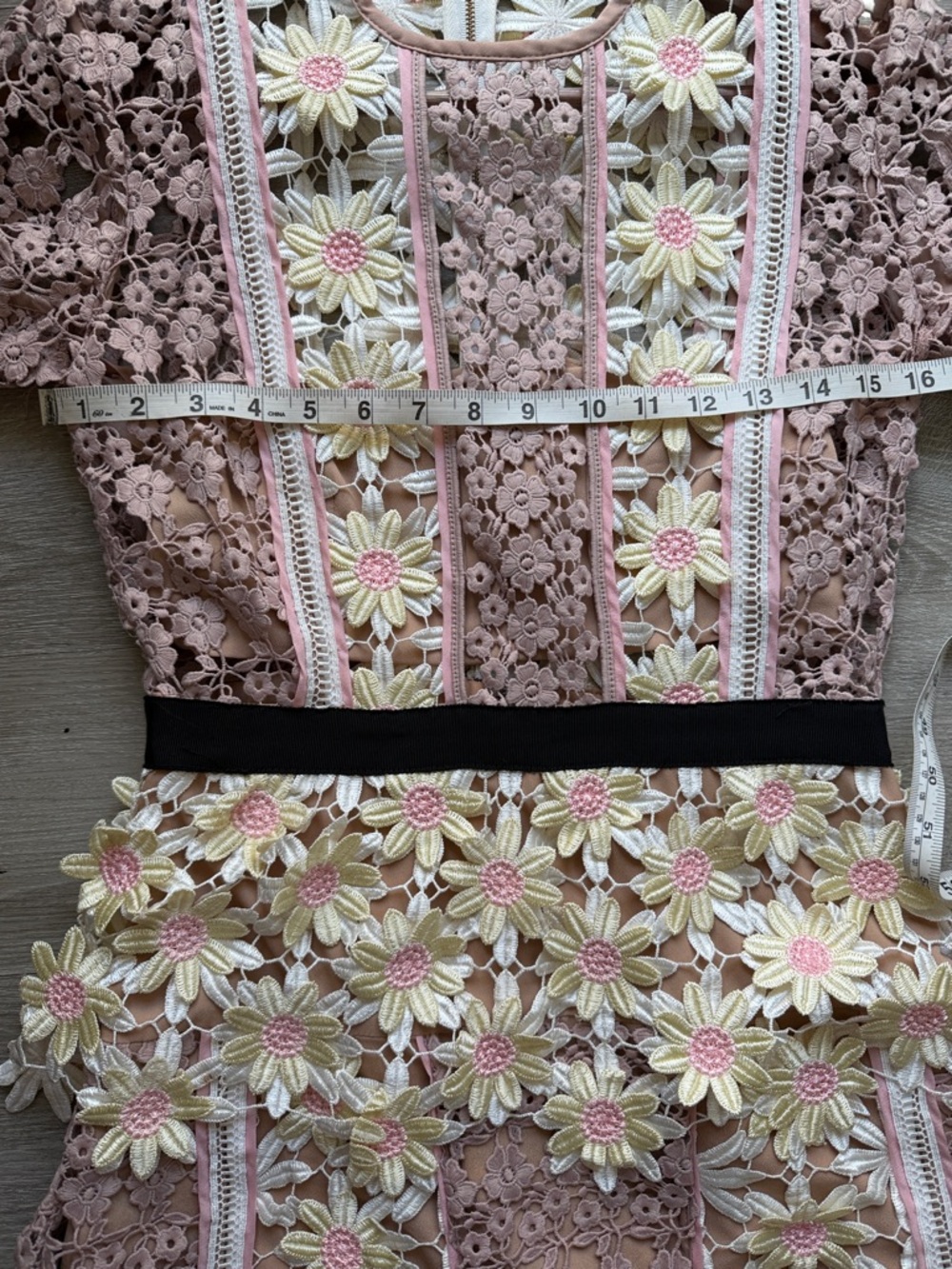 Self-Portrait Dusty Rose Lace Dress with Yellow & Pink Floral Appliqué - Picture 9 of 12